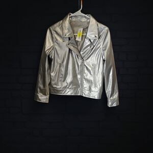 Epic Threads Girls Size 14/16 Faux Leather Silver Metallic Moto Jacket NWT